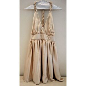 Rae Francis Women's Sz 2 (XS) Taupe Satin Braided Back Reese Mini Dress $198+